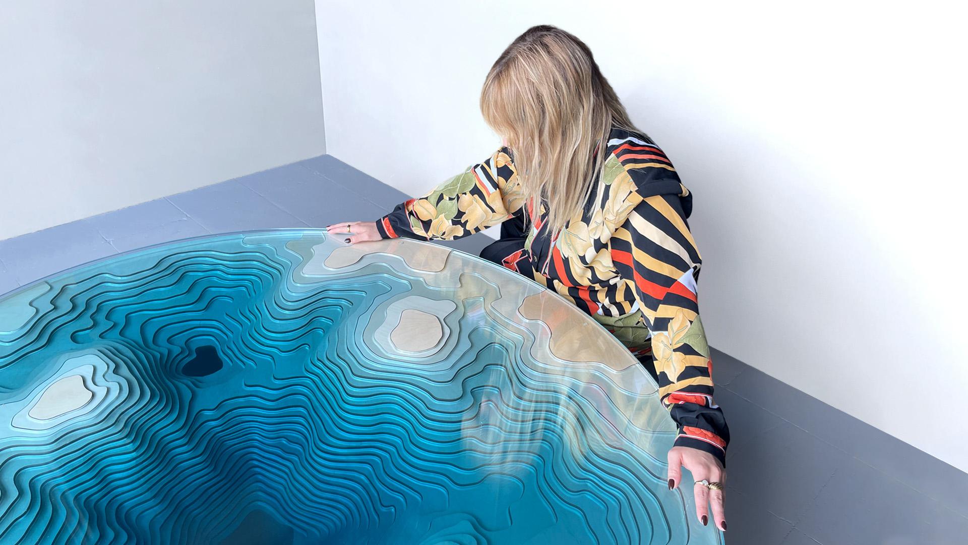 Birchwood and glass edition of the Abyss Horizon Coffee Table from Duffy London